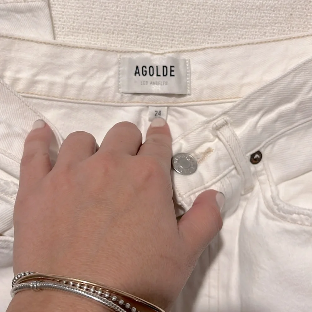 AGOLDE Riley High Rise Straight Crop Jeans Veil White‎ Distressed Womens Size 24
